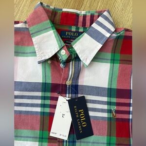 Polo by Ralph Lauren Men's Red, Green, and Blue Plaid Shirt